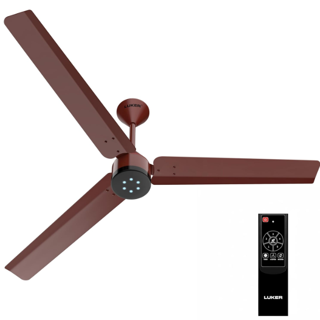 LUKER JVLuker USA Size Zero Neo 1200mm BLDC Ceiling Fan with Remote, BEE 5 Star 65% Energy Saving, High Speed Air Delivery Low Noise, LED Indicators & Reverse Mode, Brown-Brown-Black, 3 years Warranty