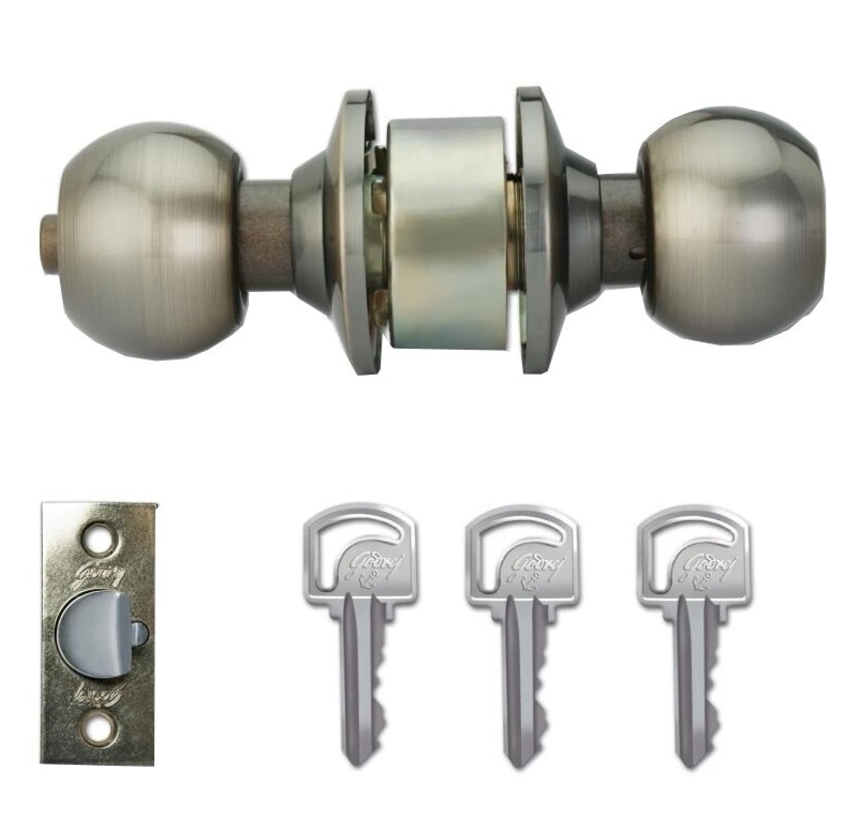 Godrej Locks Cylindrical Lock Classic - Antique Brass Finish Lock (Silver)